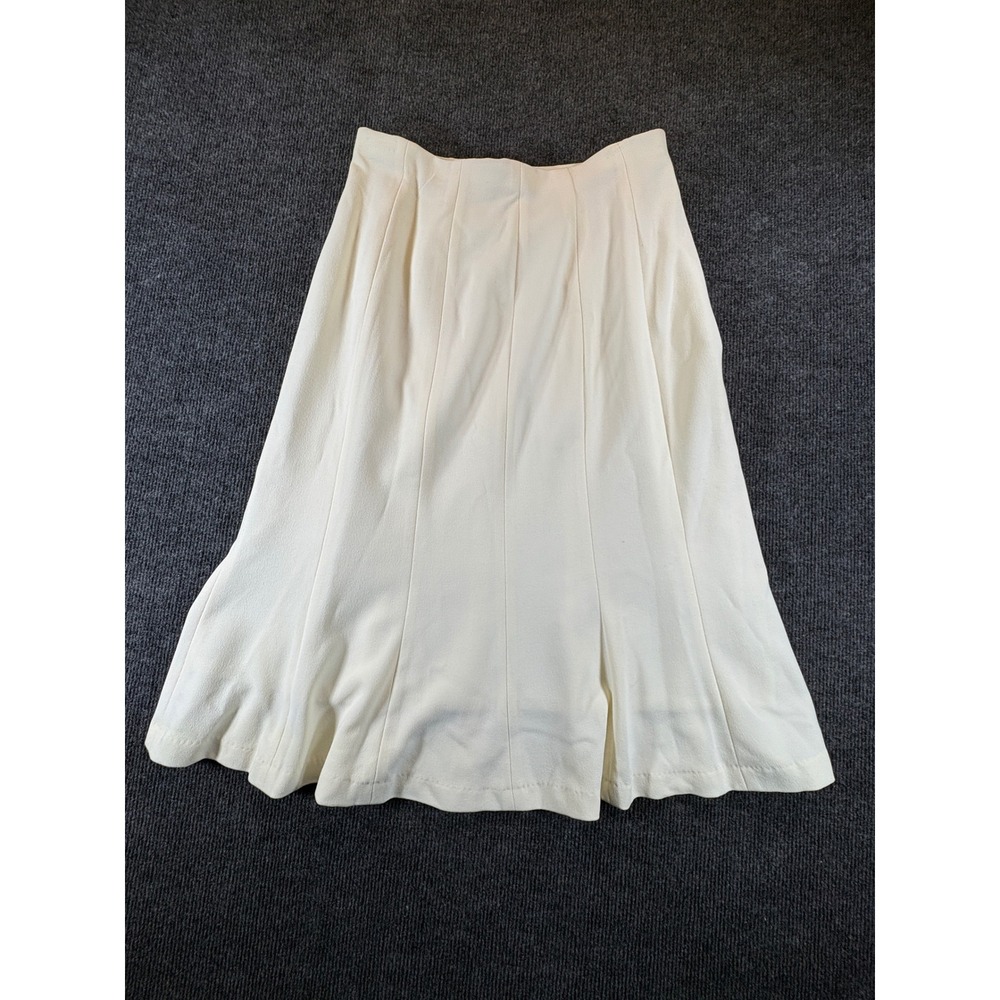 Dialogue Womens Size 10 Cream A-Line Midi Skirt Textured Crepe Side Zip RN81893